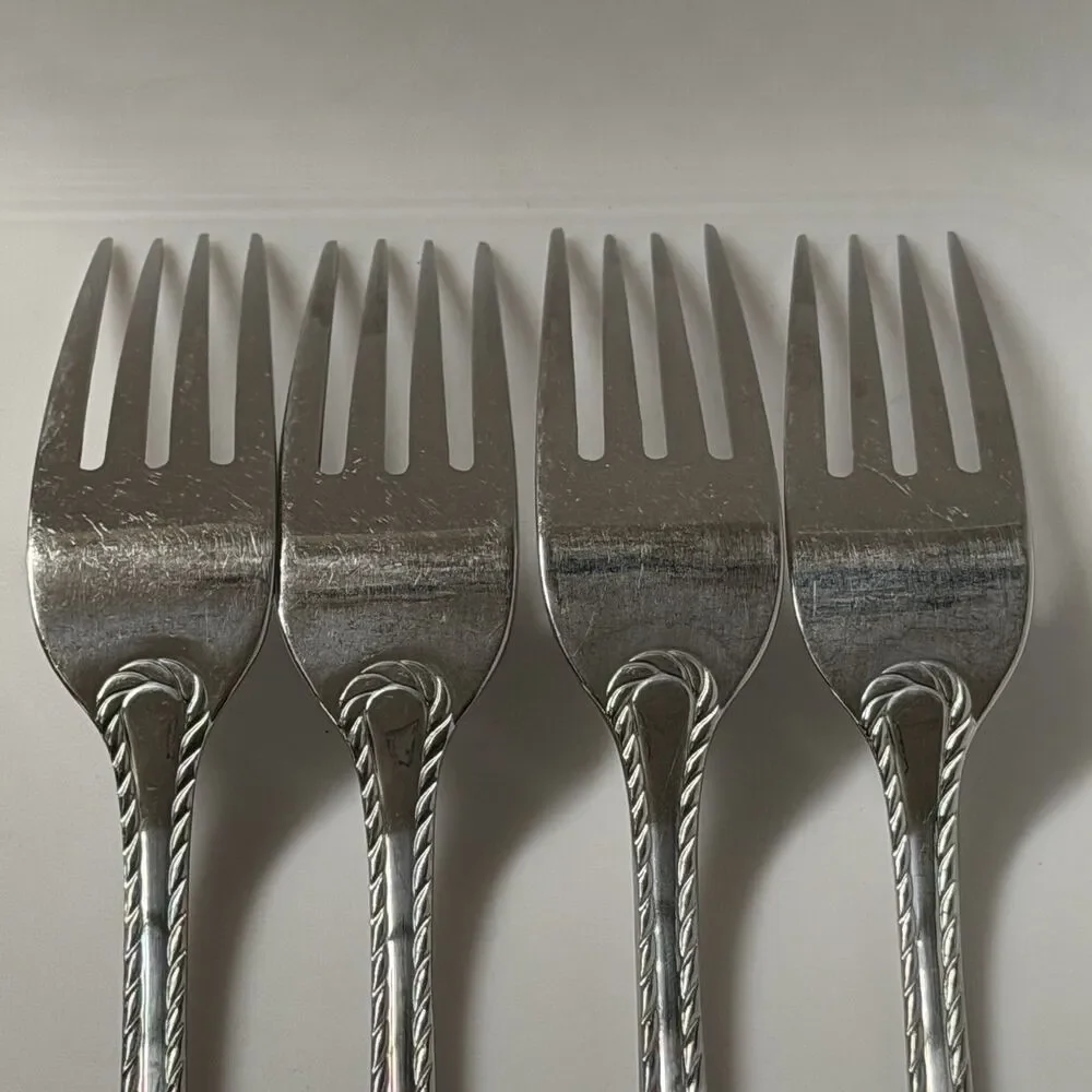 4pc Oneida Belmont-Lyons Dinner Forks 8 1/8” Stainless Glossy Rope Edge China